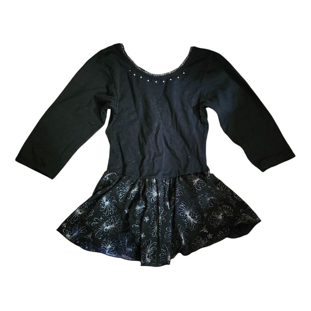 Freestyle by Danskin Black Long Sleeve Dance Skate Leotard Skirted Size L 10/12